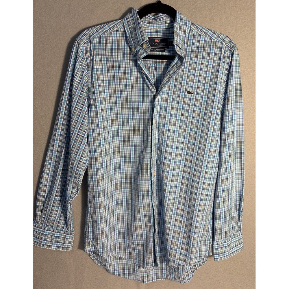 Vineyard Vines Shirt Mens Small  Slim Fit Whale Shirt Button Down Blue Plaid
